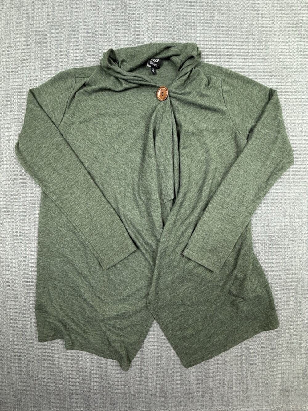 Bobeau Women’s S Green Draped Open Front Handkerchief Hem Cardigan